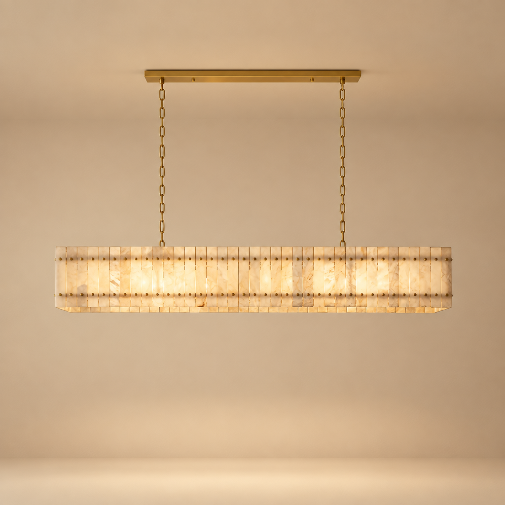 American Natural Alabaster and Brass Lighting – Rectangular 120cm – premium beige background