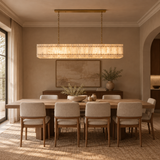 American Natural Alabaster and Brass Lighting – Rectangular 150cm – eight-seat dining lifestyle