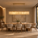 American Natural Alabaster and Brass Lighting – Rectangular 180cm – long dining table lifestyle