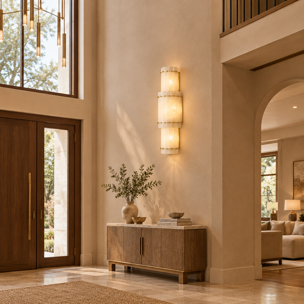 American Natural Alabaster and Brass Lighting – Wall Lamp C 32 × 95cm – feature wall lifestyle