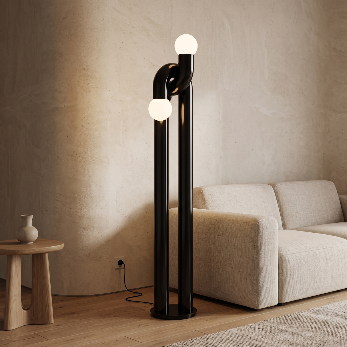 Arden Arc LED Floor Lamp – Black – Living Room Setting