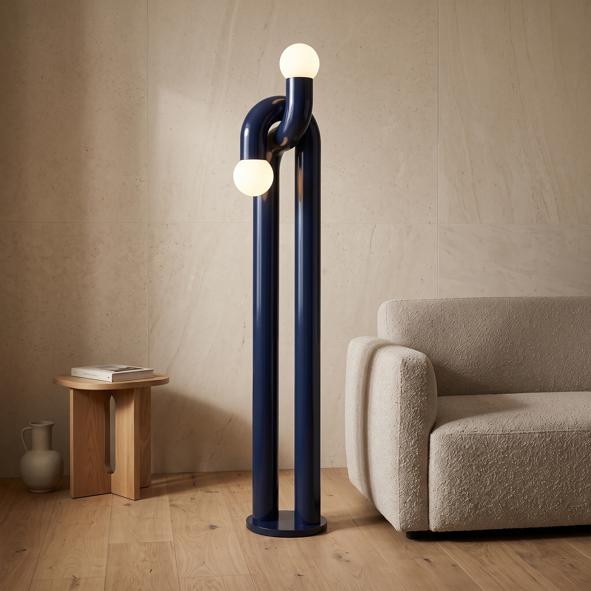 Arden Arc LED Floor Lamp – Blue – Living Room Setting