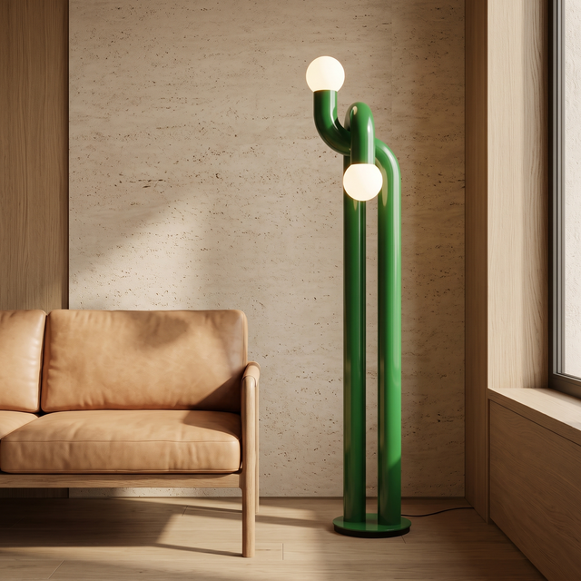 Arden Arc LED Floor Lamp – Green – Living Room Setting