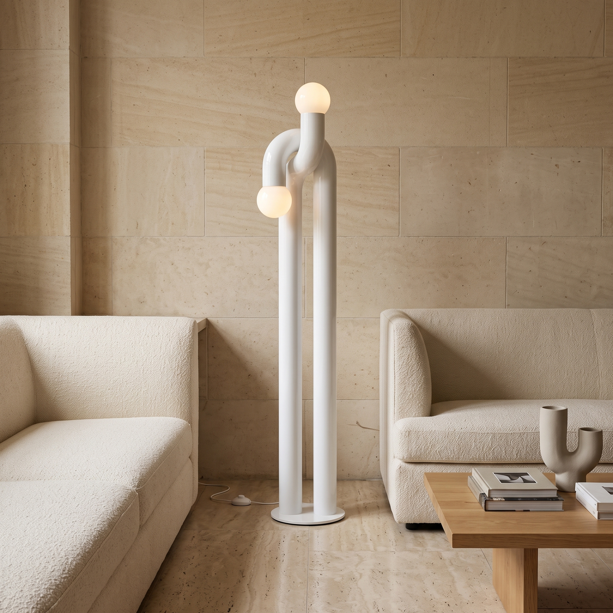 Arden Arc LED Floor Lamp – White – Living Room Setting