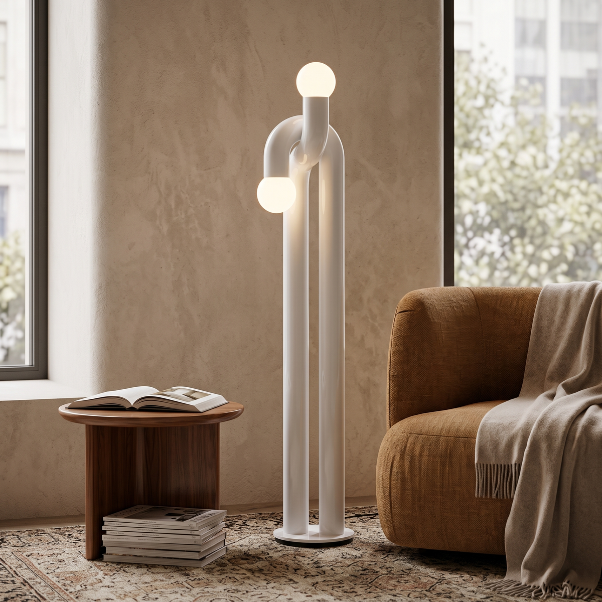 Arden Arc LED Floor Lamp – White – Boutique Hotel Reading Lounge