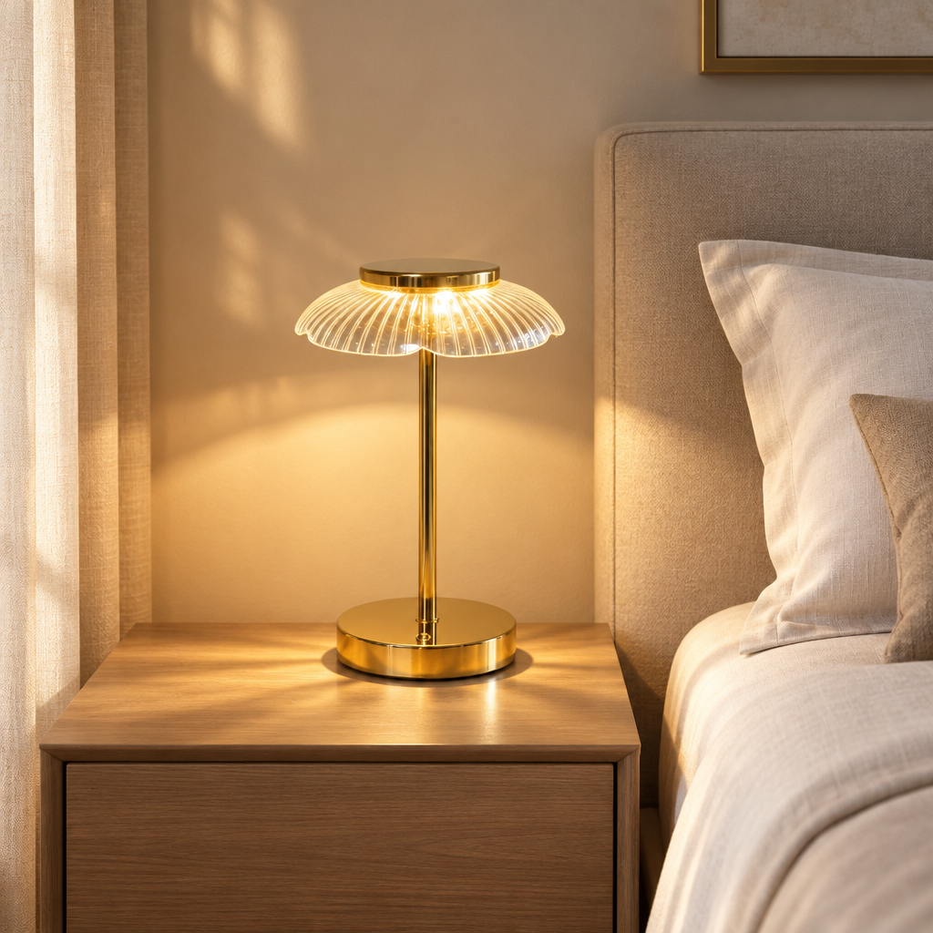 Style D fluted glass Ins Style Petal Shape Petal Table Lamp Vintage Retro Table Lamp Creative Mid-Century Accent Lamp Bedside — lifestyle photograph