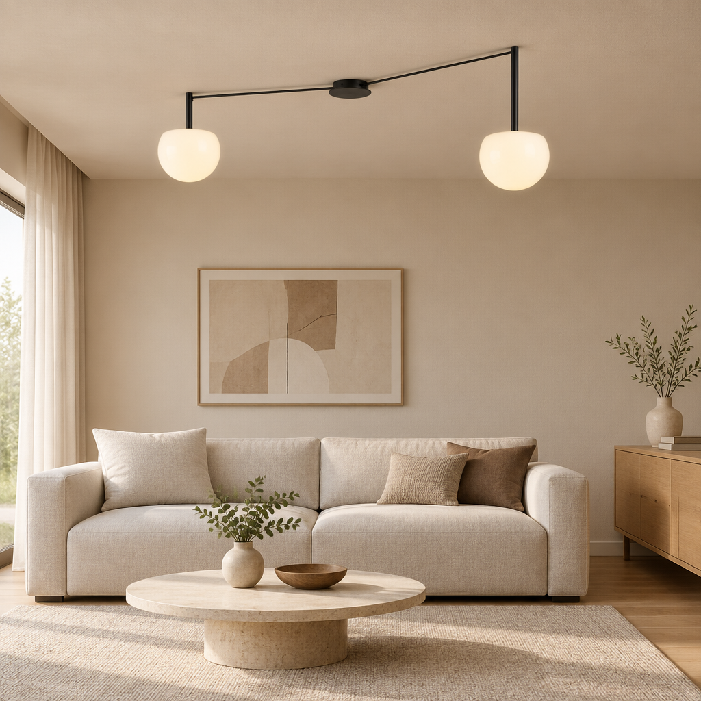two head Minimalist Linear Ceiling Light Modern Spider Lamp Glass Shade for Bedroom Study Living Room Office Villa Indoor Home Lighting — lifestyle photograph