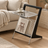 Wood and chrome side table – D – lifestyle Beside linen sofa in calm elegant living room, small cup on chrome tray and neutral magazine in rack.