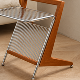 Wood and chrome side table – A – close-up Tight macro of distinctive product surface and joint, entire object must NOT fit frame.