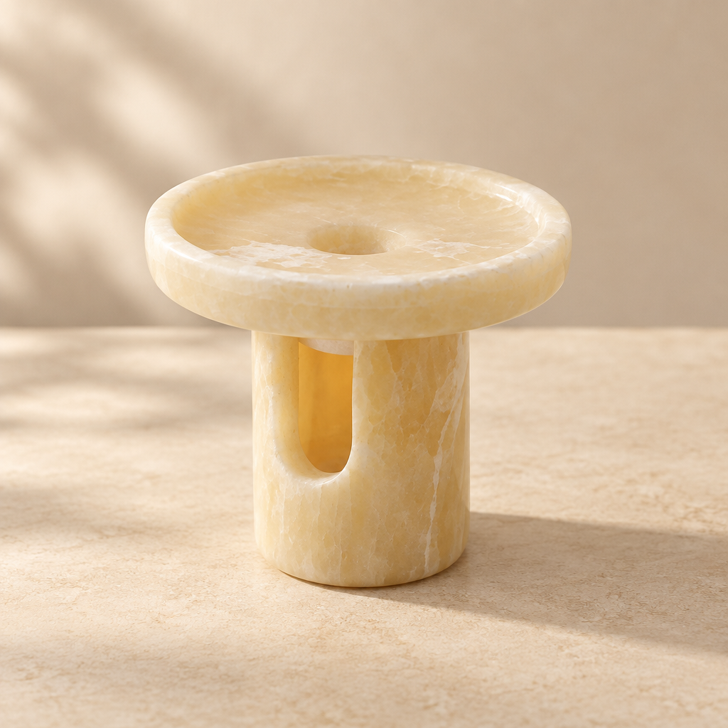 corn beige Natural Stone Tealight Aroma Diffuser Marble Wax Warmer Essential Oil Vaporizer Random Vein Desktop Jewelry Decor High Grade — close photograph