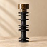 32 cm tall Large Black Marble Pillar Candlestick Luxury Travertine Stone Candle Holder for Wedding Dinning Party Table Centerpieces — close photograph