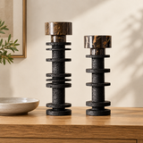 32 cm tall Large Black Marble Pillar Candlestick Luxury Travertine Stone Candle Holder for Wedding Dinning Party Table Centerpieces — both photograph