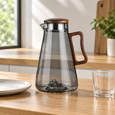 smoke black Large Capacity 2000ML Glass Cold Water Jug Heat Resistant Water Pot With Wooden Handle Filter Lid Juice Glass Pitcher Bottle — lifestyle photograph