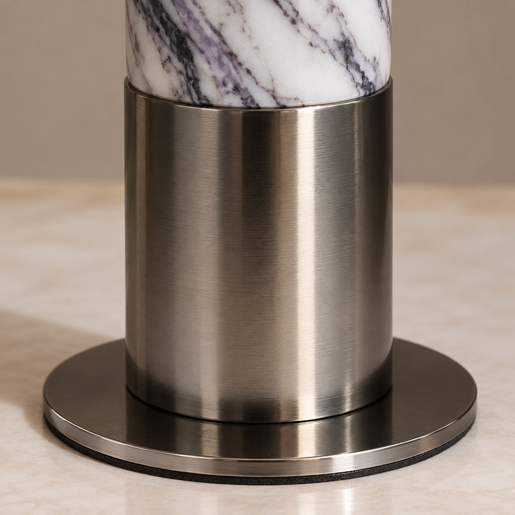 B tall Spain Iron Base Cylindrical Marble LED E27 Table Lamp Parchment Lampshade Moden Living Room Bedroom Restaurant Office Desk Light — base close photograph