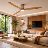 Modern living room with a ceiling fan, sofa, coffee table, and TV.