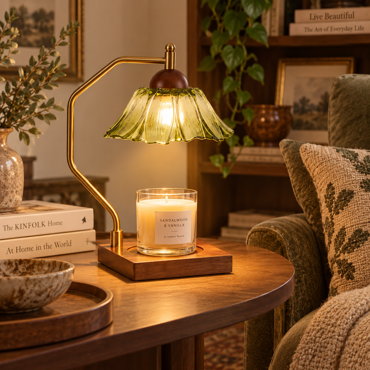Florena Green Glass Candle Warmer Lamp