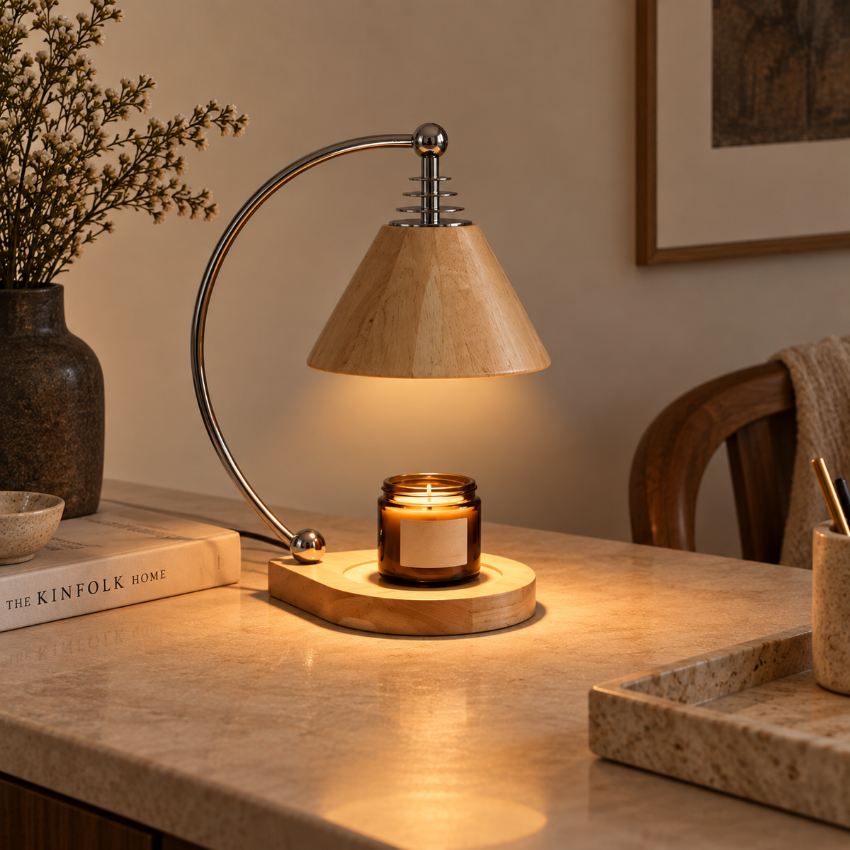 Ardena Wood Arc Candle Warmer Lamp
