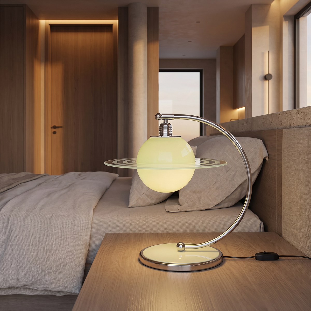 Denmark Bauhaus Glass Table Lamp – D20 × H38 cm – modern bedroom lifestyle