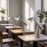 Designer Conical Portable Table Lamp – Variant A Soft Grey – multiple lamps in modern café