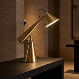 Designer Conical Portable Table Lamp – Variant B Gold – boutique hotel reception