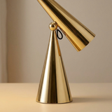 Designer Conical Portable Table Lamp – Variant B Gold – base and arm close detail