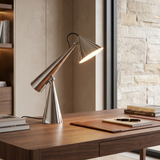 Designer Conical Portable Table Lamp – Variant C Mirror Silver – modern library study