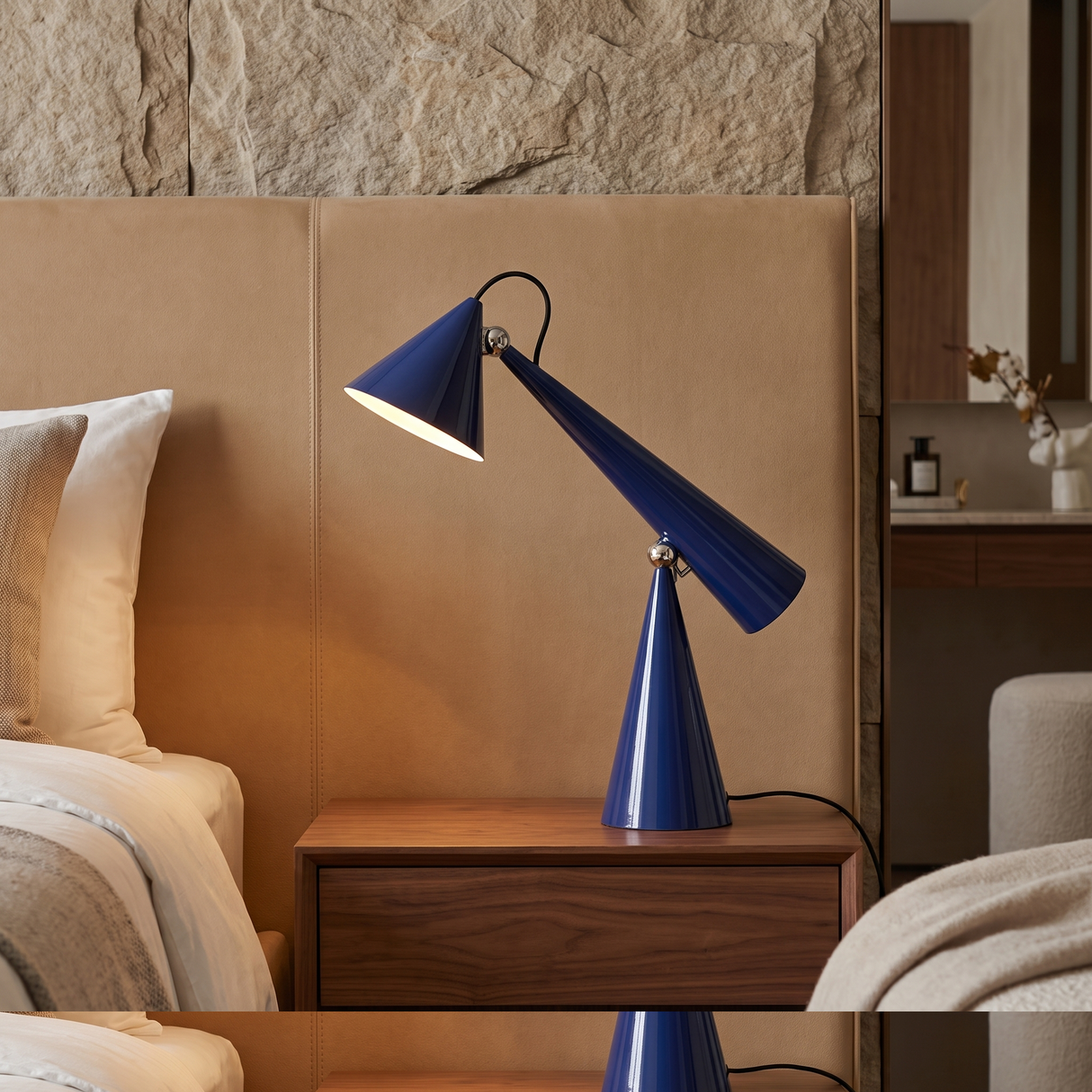 Designer Conical Portable Table Lamp – Variant D Deep Blue – boutique hotel bedside