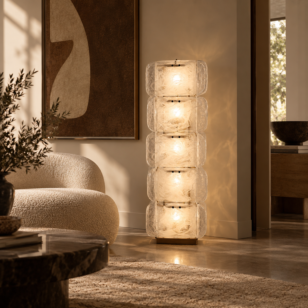 Vetra Milk Glass Column Floor Lamp
