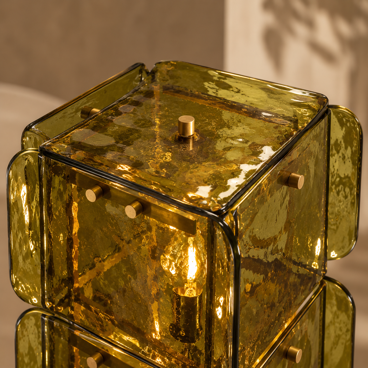 Vetra Green Glass Column Floor Lamp