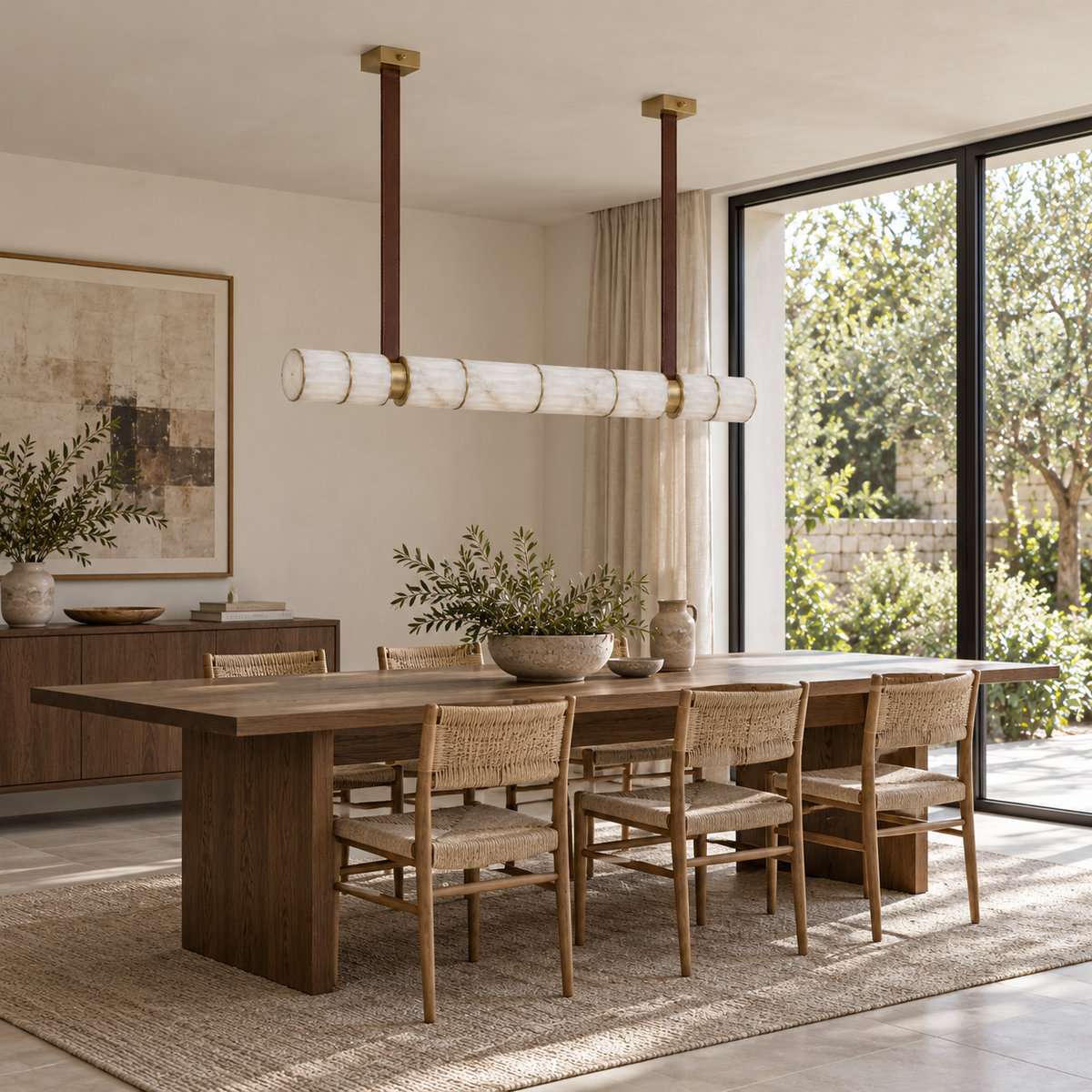 Orvella Alabaster Leather Linear Pendant