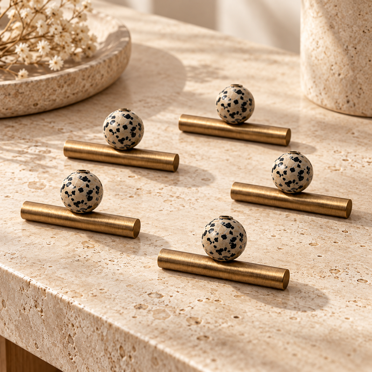 Orba Stone & Brass Cabinet Handles & Knobs