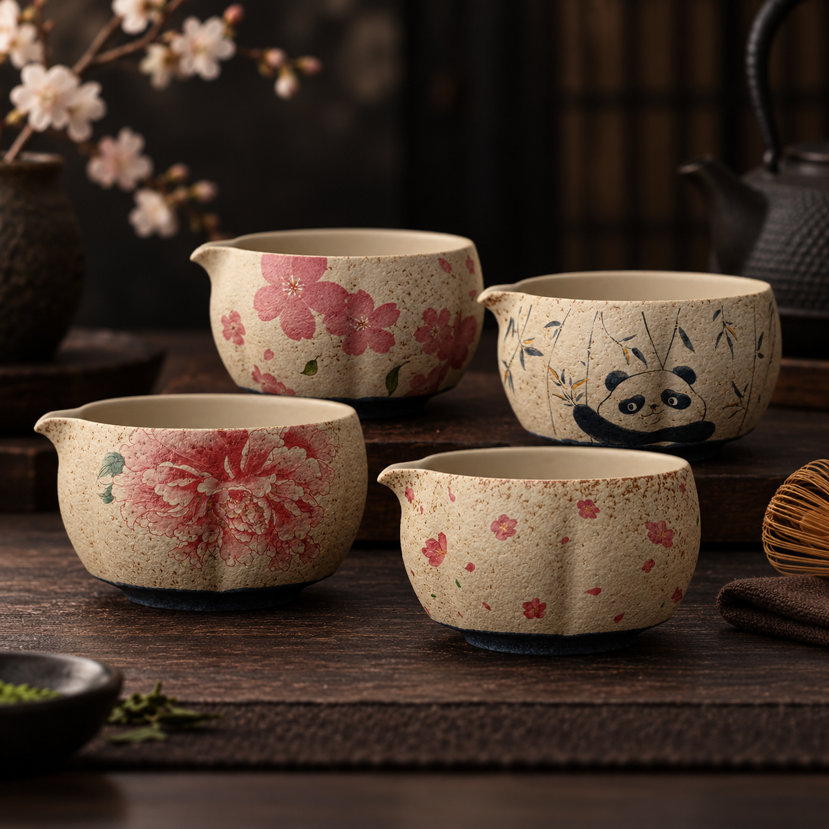 Hanae 8-Piece Cherry Blossom Matcha Set