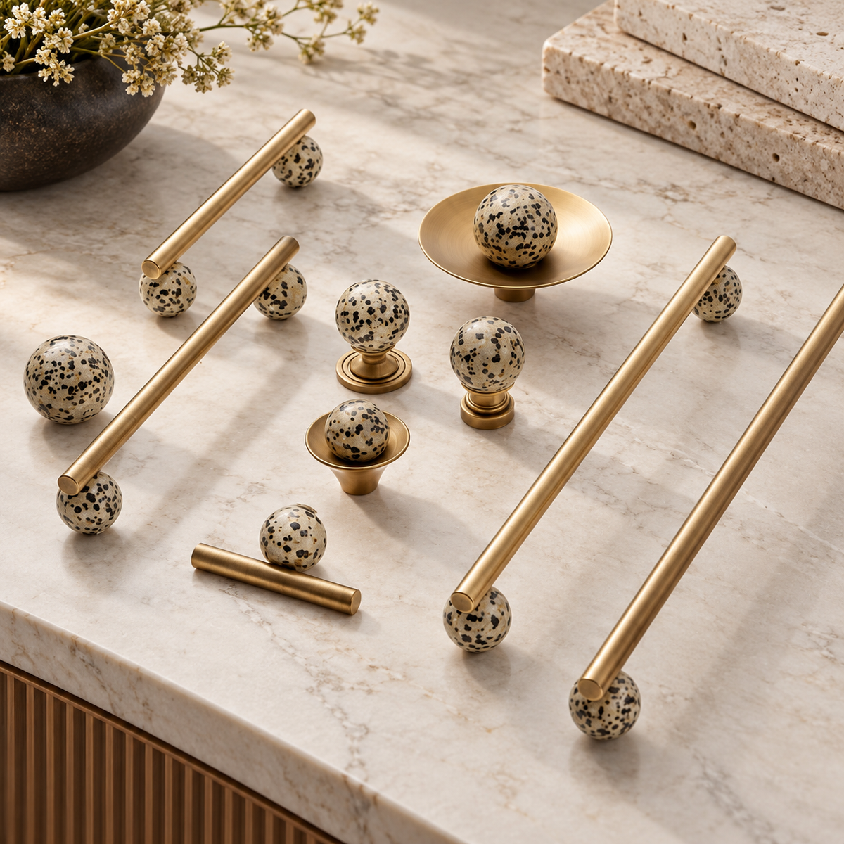 Orba Stone & Brass Cabinet Handles & Knobs