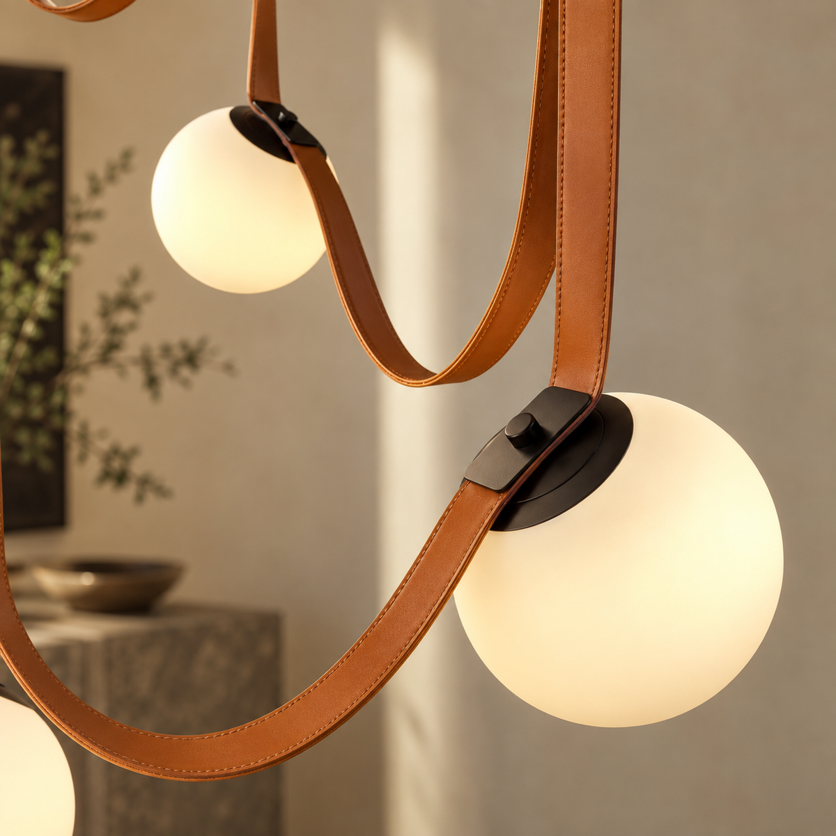 Solenne Leather Strap Globe Chandelier
