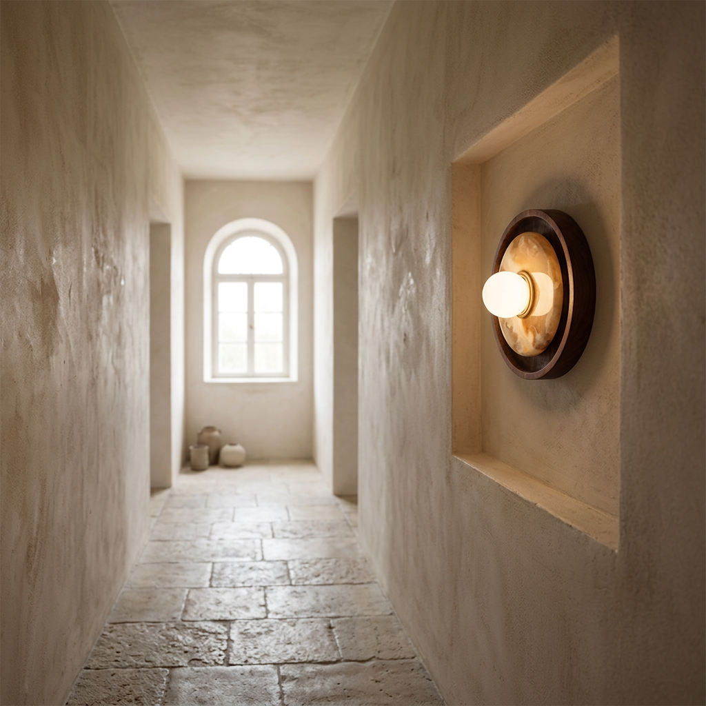 Natural Marble Wabi-Sabi Wall Lamp - hallway placement
