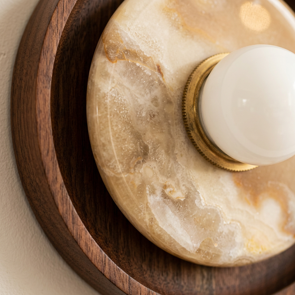Natural Marble Wabi-Sabi Wall Lamp - marble and brass close-up detail