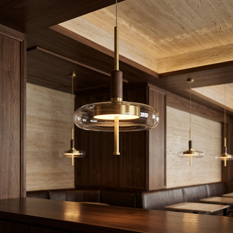 Brass Walnut LED Lamp - restaurant/bar setting