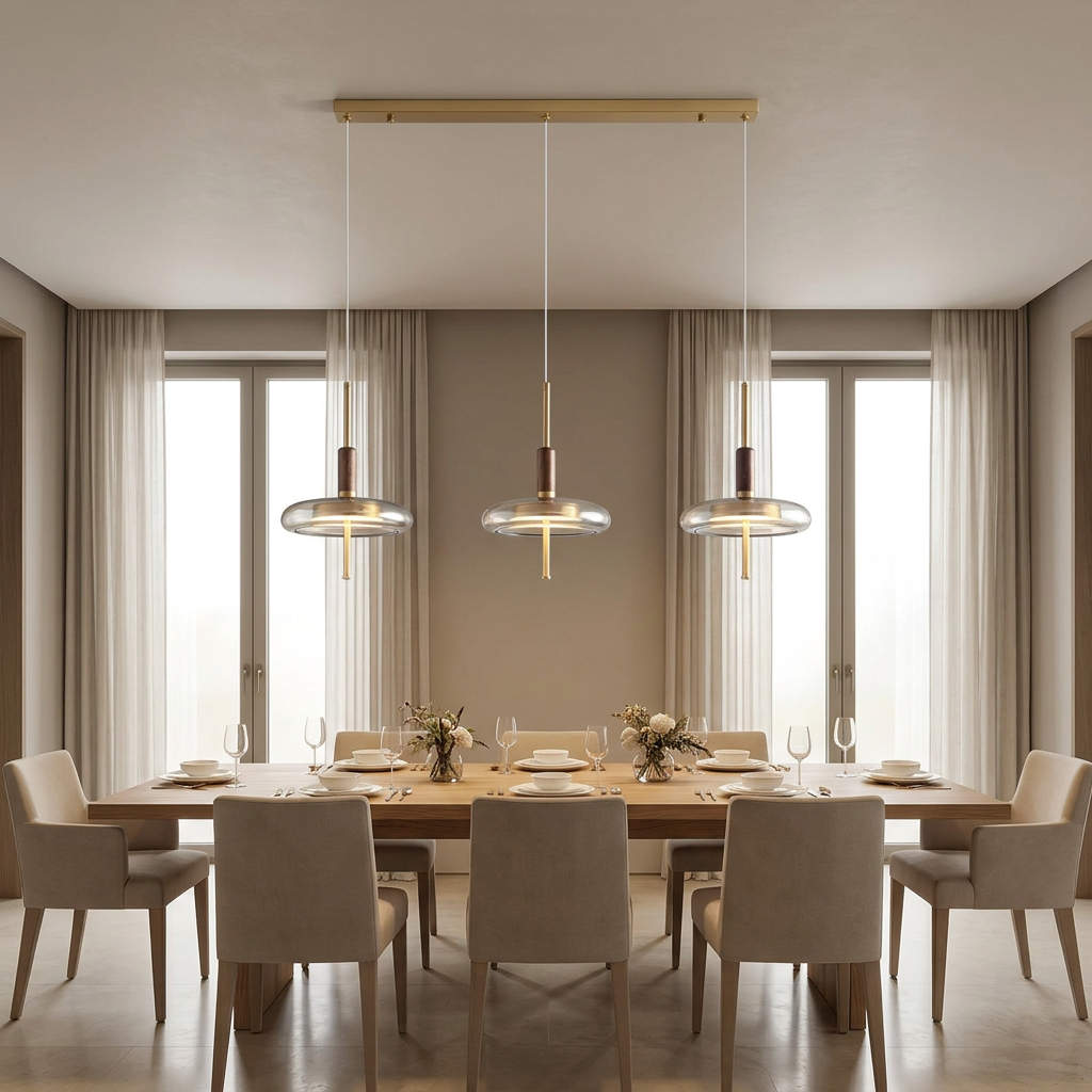Brass Walnut LED Lamp - dining room setting