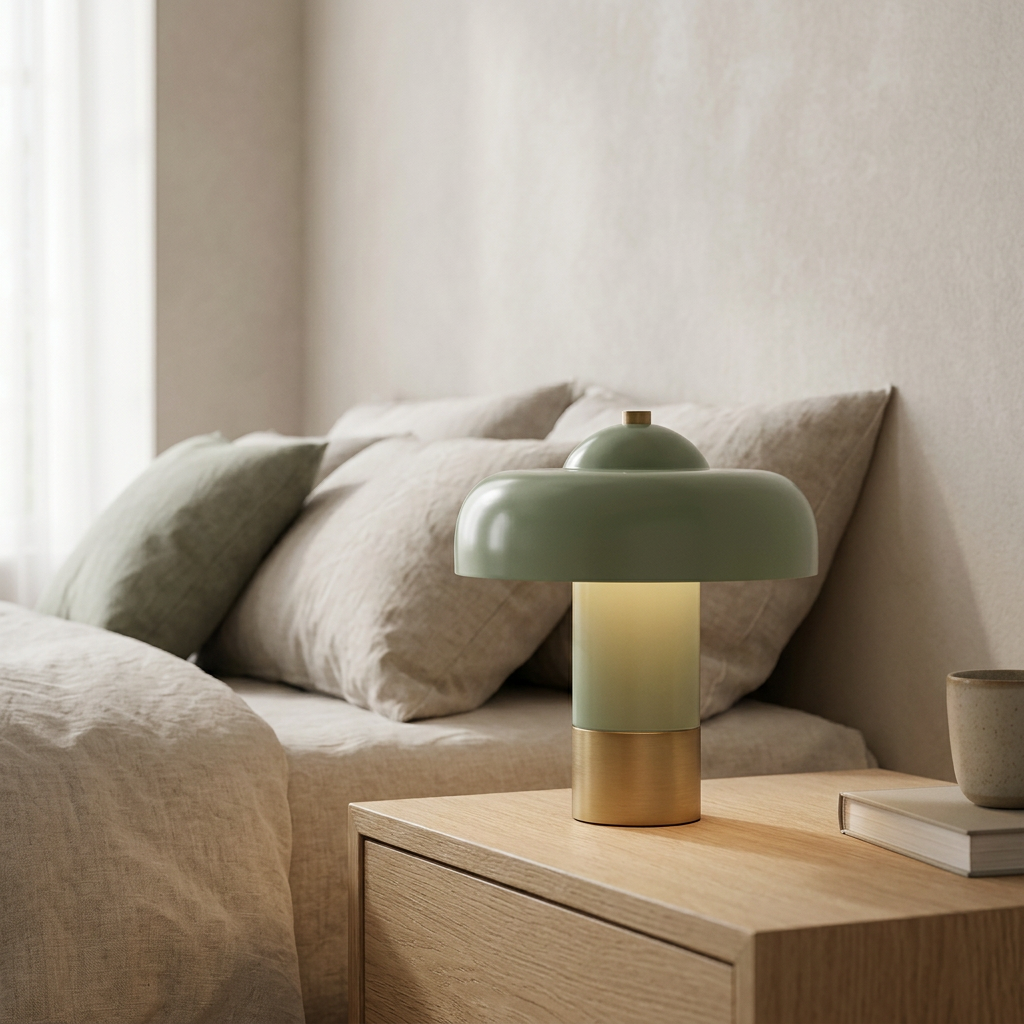 Nordic Mushroom Table Lamp - Pink, bedside setting