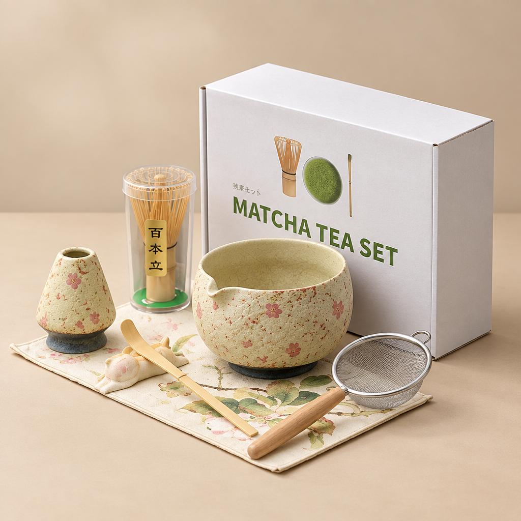 Hanae 8-Piece Cherry Blossom Matcha Set