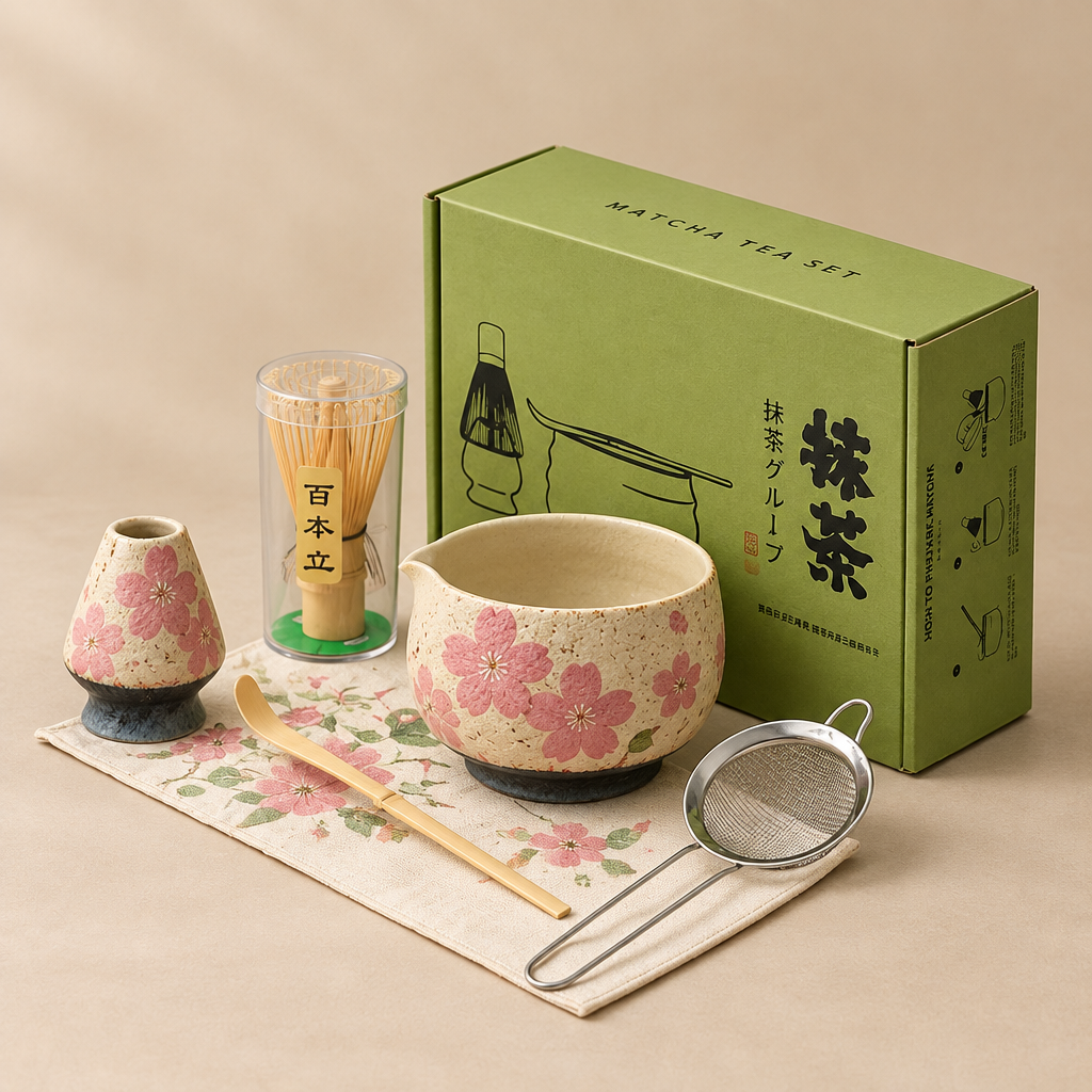 Hanae 8-Piece Cherry Blossom Matcha Set
