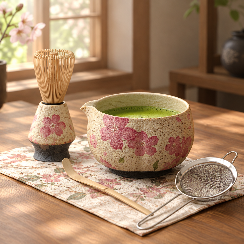 Hanae 8-Piece Cherry Blossom Matcha Set