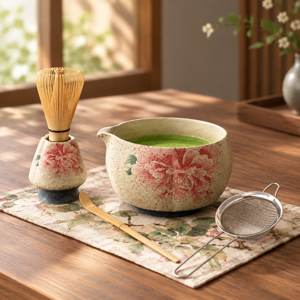 Hanae 8-Piece Cherry Blossom Matcha Set