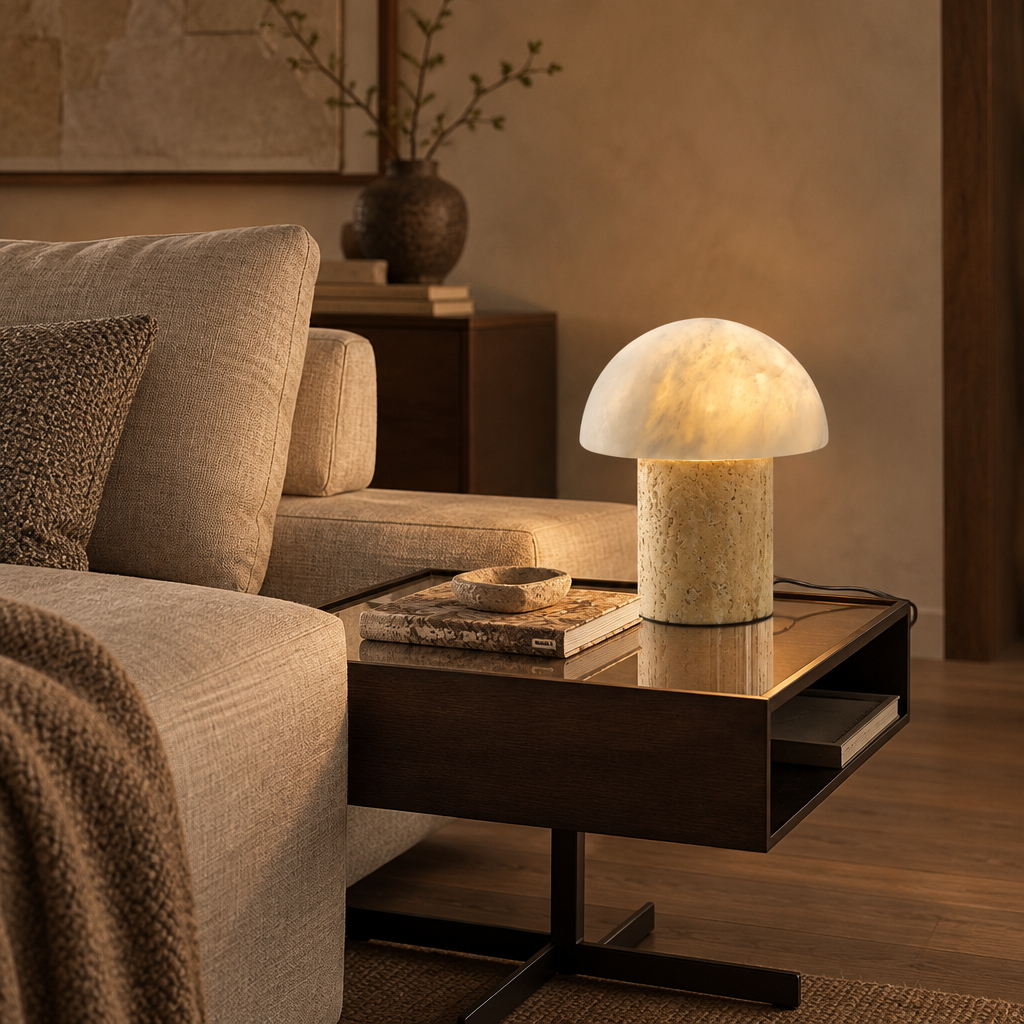 Sorina Travertine Mushroom Table Lamp