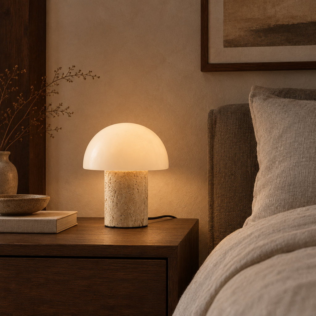 Sorina Travertine Mushroom Table Lamp