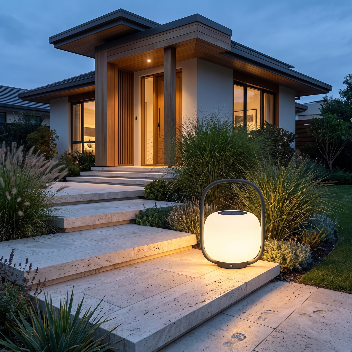 Luminous Solar LED Outdoor Floor Lamp – 35 × 52 cm – contemporary villa entrance