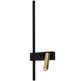 Modern wall light fixture with black and gold design on a white background