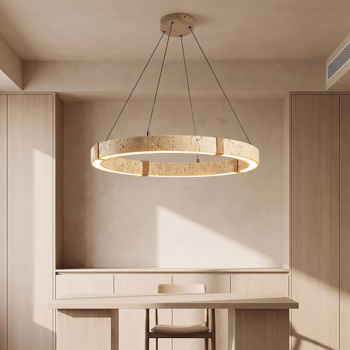 Modern Natural Yellow Travertine Square Pendant Light – Light Yellow 40 cm – modern home-office setting