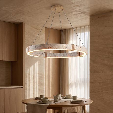 Modern Natural Yellow Travertine Square Pendant Light – Light Yellow 40 cm – boutique hotel breakfast nook