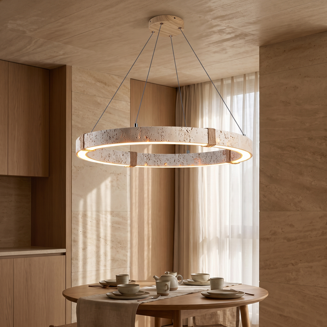 Modern Natural Yellow Travertine Square Pendant Light – Light Yellow 40 cm – boutique hotel breakfast nook